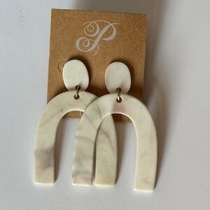 Plunder Design Statement Earrings – Ivory Arch Dangle Drop – Lightweight Resin